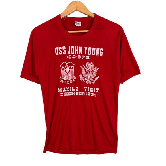 Vintage Other - Vintage 1984 USS John Young DD-973 Navy T Shirt Manila Visit Red Single Stitch